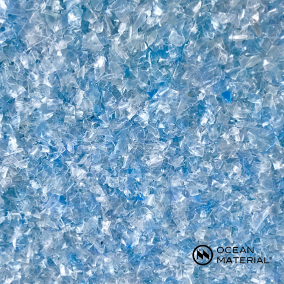 Ocean-Bound rPET Flakes Clear Blue – high-purity